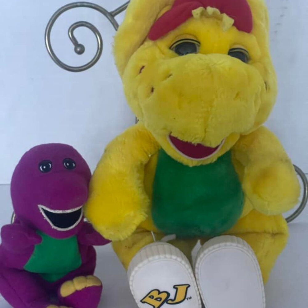 Vintage 1994 BJ Plush Barney  Dinosaur with Red Shoes 13" ~Fisher Price 8"Barney